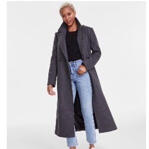 Dkny Women's Notched-Collar Double-Breasted Wrap Coat - Med Grey
